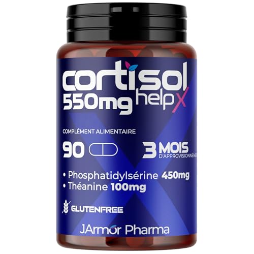Cortisol HelpX Phosphatidylserine 450mg & L Theanine 100mg 90 Gélules (Cure de 3 Mois) Complément Alimentaire Nootropique Cortisol Manager Favoriser Memoire et Concentration Sans Gluten Italienne