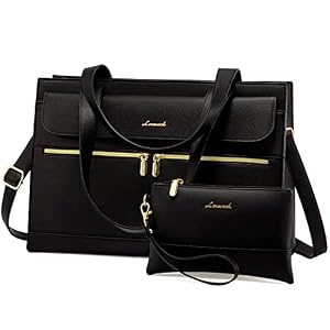 LOVEVOOK Laptop Bags for Women 15.6 Inch Ladies Work Bags Large Tote Bag with Laptop Compartment Designer Handbag Stylish PU Leather Briefcase for School Shoulder Bag for Office Business, Black