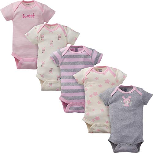 Image of Gerber baby-girls 5-pack Short Sleeve Variety Onesies Bodysuits