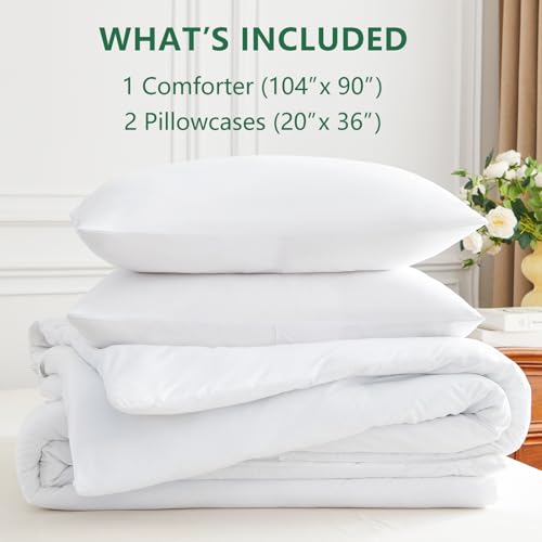 Image of HIMEET King Size Comforter Set 3 Pieces 104 inchx90 inch with 2 Pillowcases, White | 270GSM Down Alternative Fill, Oeko-TEX Certified, 8 Corner Ties Quilted, All Season, Fluffy Bed Set, Bedroom Decor Bedding