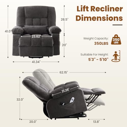 Image of BOSMILLER Electric Power Lift Recliner Chair Sofa with Massage and Heat for Elderly,Lift Chair with Front Pocket & Side Pockets for Living Room
