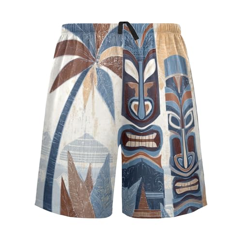 Men's Short Pajama Bottoms Tiki Masks Palm Tree Home Casual Sleep Pants Loose Fit Lightweight with Drawstring2