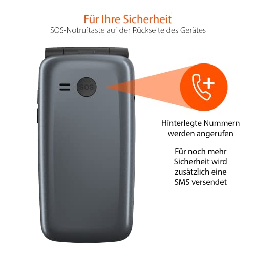 Gigaset GL7 - Internetfähiges Klapp-Handy ohne Vertrag - SOS-Funktion - einfache Bedienung mit großen Tasten & WLAN - Bluetooth- Hörgeräte-kompatibel - 4GB Speicher, Titanium-Grey
