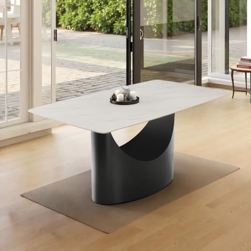 Image of Wakefit Taco Dining Table - Alaska White - 6 Seater I Marble Finish I Vitrified Tile Top I Alaska White