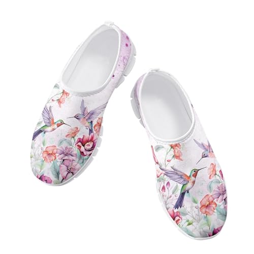 Image of Hummingbird Floral Print Lightweight Walking Shoes for Women Mesh Casual Sneakers Size 5-10.5