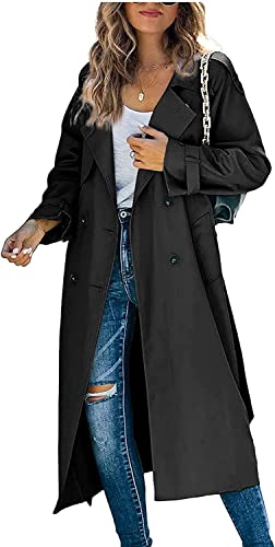 Trench long classique solide à double boutonnage coupe ajustée haut de gamme