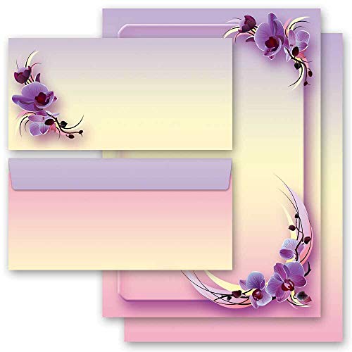 Papeterie Fleurs Jacinthes - Set 10 Feuilles A4 + 10 Enveloppes DIN Long, Motif Imprimé Unique