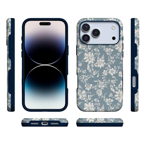 Coque iPhone 17 Pro floral bleu MagSafe antichoc motif élégant - 5