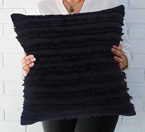 Image of mosey Boho Cushion Covers 20 inch x 20 inch Set of 2 | Pure Cotton 20x20 inch Cushion Cover 2020 | Soft Square Throw Pillow Cover 50 x 50cm for Sofa | Black