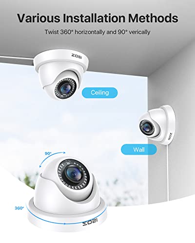 Image of ZOSI 1080p 2MP Outdoor Security Camera for CCTV Home Surveillance System, 80ft Night Vision, 24 IR LEDs, 3.6mm Lens, IP66 Weatherproof, White