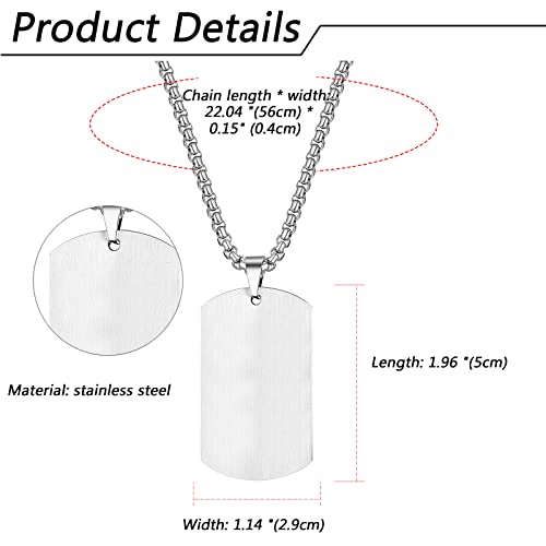 JewelryWe Schmuck Herren Halskette, Militärische Erkennungsmarke Armee Stil Gebürstet Matt Dog Tag Anhänger mit 22 Zoll Weizenkette Kette, Silber