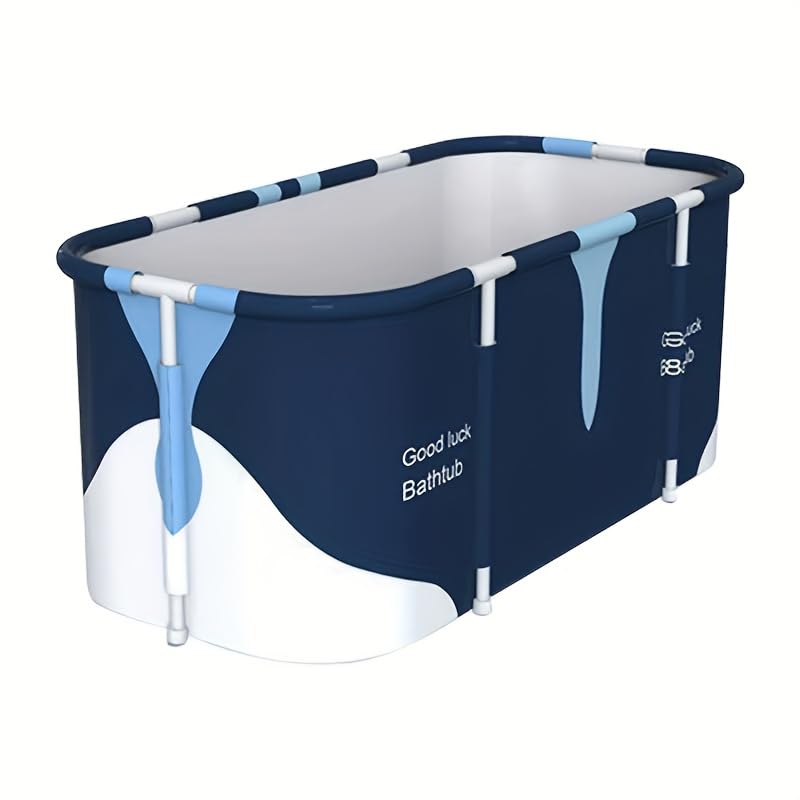 Vasca da bagno pieghevole per adulti, 140 x 60 x 50 cm, 6 strati, blu latte