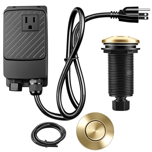 CLEESINK Garbage Disposal Air Switch Kit Sink Top Air Switch Kit Garbage Disposal Part with Brushed Gold Button Single Outlet LONG/3.54 UL