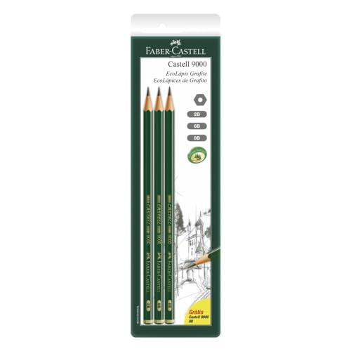 Ecolápis Grafite Faber-Castell 9000 2B 6B 8B Ctl c/ 3 Unid - SM/90008B