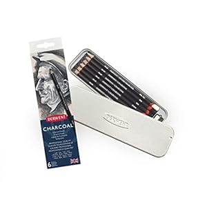 Derwent Charcoal Pencils, Metal Tin, 6 Count (0700838)