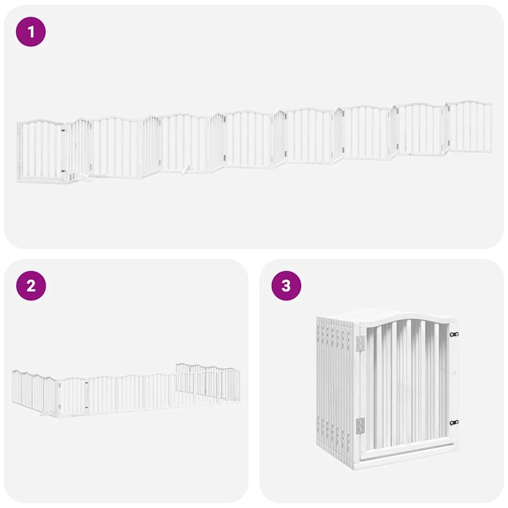 vidaXL Puerta de Perros Plegable 15 Paneles Madera álamo Blanca 750 cm, Puerta para Mascotas, Puerta de Seguridad para Perros, Puerta para Perros de Seguridad