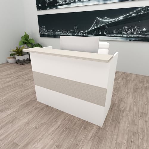Henor Mostrador Ebro - 120x60/75x110 cm. Madera con Mesa Interior. Ideal para Recepción Atención Oficina Espacios Comerciales. Blanco Roble Stel. 🔥