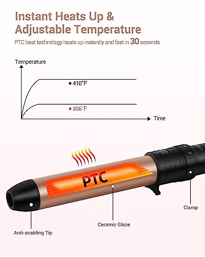 5 In 1 Curling Iron Wand Set, Ohuhu Upgrade Curling Wand With 5Pcs 0.35 To 1.25 Inch Interchangeable Ceramic Barrel And Heat Protective Glove, Dual Voltage Hair Curler Gifts Rose Gold #TOP3