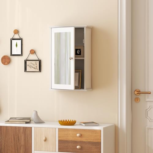Tangkula AM0720HM Bathroom Medicine Cabinet With Mirror, Wall Mounted Single Mirror Door Storage Cabinet W/Adjustable Shelf thumb #4
