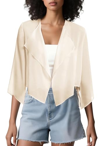 Image of Urban CoCo Women's Chiffon Shrug Cardigan Open Front 3 /4 Sleeve Drape Irregular Hem Bolero Summer Cover Up