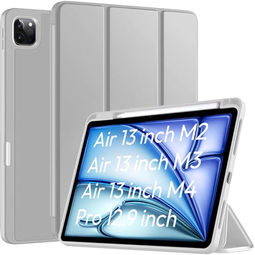 Robustrion Cover for iPad Air 13 inch M4/M3/M2 (2026/2025/2024) Cover Case/for iPad Pro 12.9 inch with Pencil Holder, Case Cover for iPad Air 13 inch [Auto Sleep Wake Support] - Light Grey