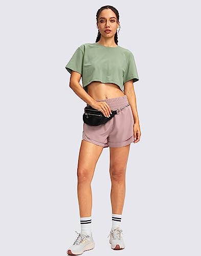 Soothfeel Feminino Shorts De Corrida 2 Em 1, Cintura Alta, Esportivo, Para Exercícios, Academia, Tre