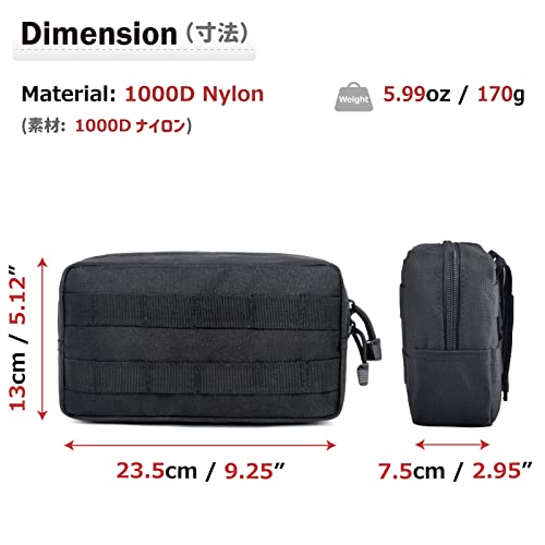 Azarxis Equipment Multi-Purpose Tactical EDC Admin MOLLE Pouch Utility Tools Bag Organizer Military Waist Belt Modular Attachment (Black)