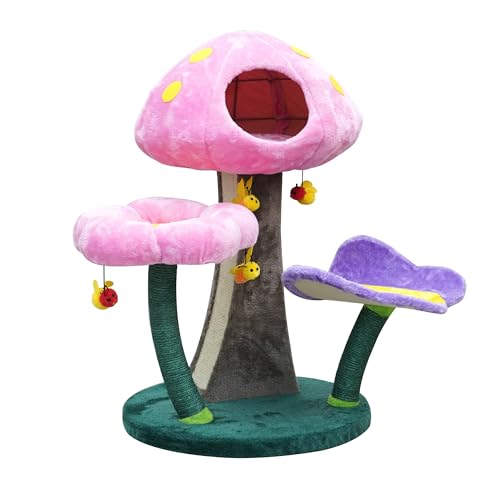 Catry® Wonderland 3-Level 31' Cat Tree with Mushroom Condo, Flower Perch, Sisal Scratching Pad, Parts Replaceable, Garden Style with Bee Toys. Multi- Color