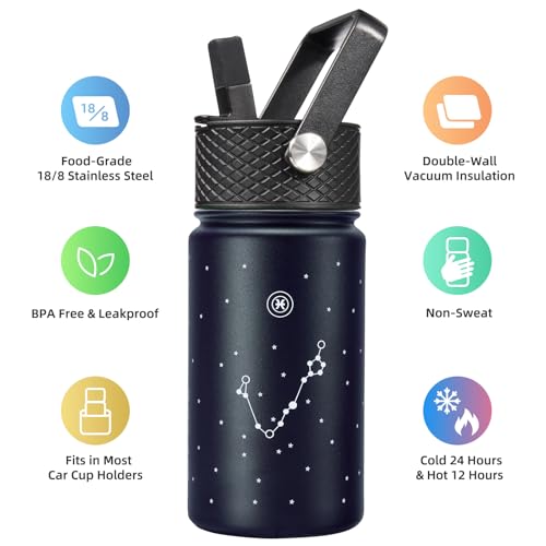 Image of BJPKPK Insulated Water Bottle, 15oz Stainless Steel with Straw Lid