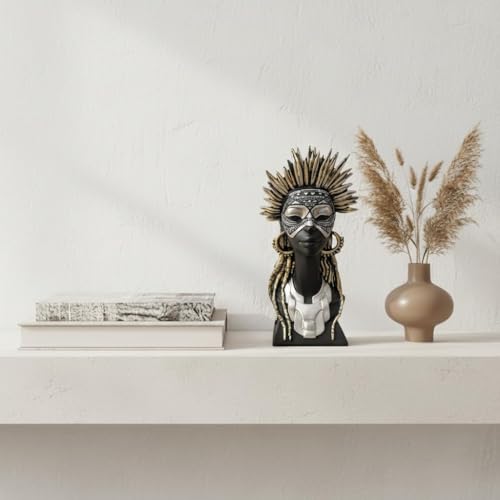 Image of Golden Resin Fairy Lady Statue Showpiece for Home Decor Living Room Bedroom Office Desk Table TV Unit Housewarming Birthday Gift for Women (African Lady -4)