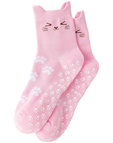 Yawlsow Pilates Grip Socks for Women Cute Yoga Grippy Non Slip Non Skid Cat Socks with Cat Paw Gripper for Barre Workout