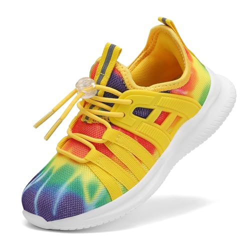 Kids' Tennis Shoes Breathable Sneakers for Boys Girls Running Shoes Comfortable Sports Footwear Yellow & Red Size Toddler 8.5