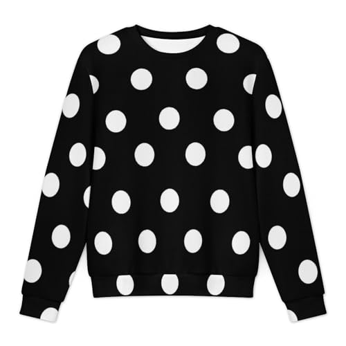 Black White Polka Dot Mens Casual Crew Neck Sweaters Long Sleeve Lightweight Pullover Sweaters3