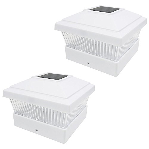 iGlow 2 Pack White Outdoor Garden 5 x 5 Solar LED Post Deck