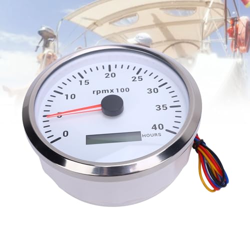 Tacómetro de grado marino de 4000 RPM con esfera blanca y bisel plateado para cuadro de RV 3