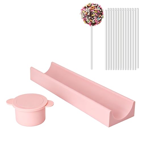 Pink Cake Pop Mould Set with Round Dessert Mould & Tray Easy Release Silicone Cake Pop Maker Kit Cake Pop Cutter & Cake Form Kit for DIY Cake Pops Chocolate Candy Making Home Kitchen Baking