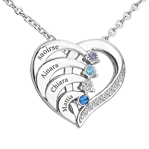 Personalisierte Mutter Tochter Halskette Silber 925 Damen Herz Kette Anhänger mit Namen Gravur Namenskette Geschenk für Muttertag Valentinstag Weihnachten (3 namen) Cover