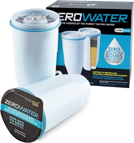 Culligan Zerowater 5-Stage Water Filter Replacement, IAPMO Certified to Reduce PFOA/PFOS, Fluoride, Lead, Chromium and Other Heavy Metals- 0 TDS, BPA Free, 2-Pack