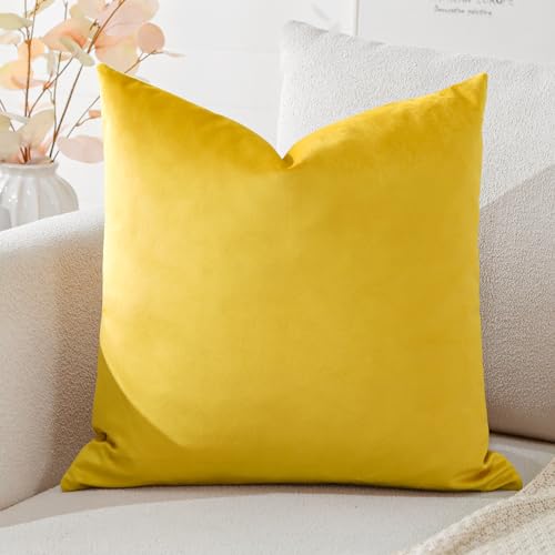 Artscope Luxury Velvet Cushion Covers Decorative Square Pillowcases Soft Solid Cushion Cases for Couch Sofa Bedroom Home Decor 40x40cm Golden Yellow