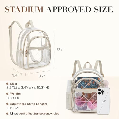 Image of Missnine Small Clear Backpack for Stadium Events Anti-theft Mini Clear Bag for Sport Event Concert with Cute Pom-pom Ball