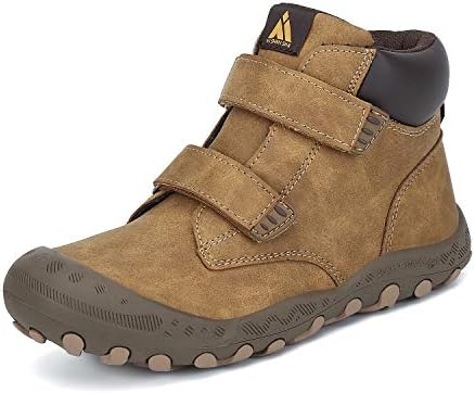 Mishansha Kids Outdoor Ankle Hiking Boots Non Slip Trekking Walking Shoes with Hook and Loop, C-Brown 12 Little Kid