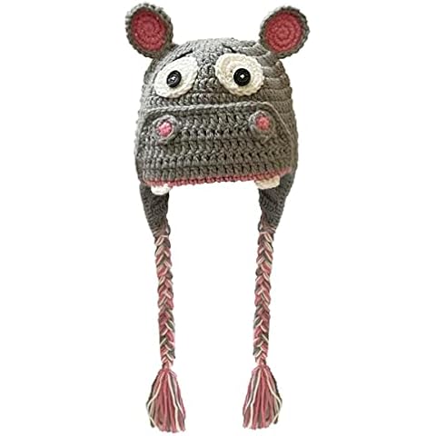 BIBITIME Funny Animal Ears Hippo Beanies Hat Knitted Handmade Braid Earflap Cap (as1, Alpha, x_s, Standard, Grey) Cover