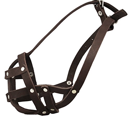 Genuine Leather Secure Dog Mesh Basket Muzzle #134 Brown (Circumference 12", Snout Length 1.5") French Bulldog, Pug