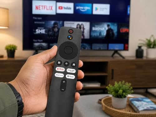 Image of Xiaomi TV Remote Compatible with All Xiaomi Smart LED Android 4K UHD TV Models, Bluetooth Voice Replacement Remote Control with Netflix Prime Video Apps Hotkeys, Black, LED 654 VC