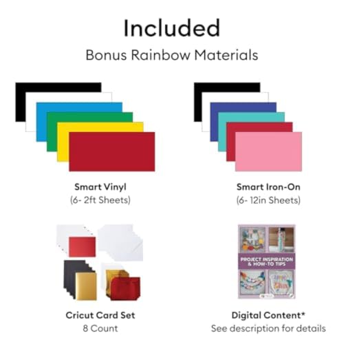 Image of Cricut Explore 5 Essential Bundle + Multicolor Sampler - for Vinyl, HTV, Stickers, Cards & T-Shirts - Includes Smart Vinyl, Smart Iron-On, Printable Vinyl, Cardstock & 100+ Project eBook