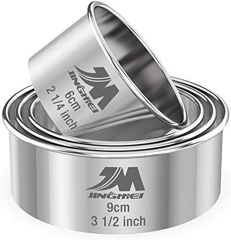 M JNGMEI 4 Pieces Stainless Steel Cookie Cutter Set Biscuit Cutter 2.25inch, 2.75inch, 3.25inch,3.5inch Biscuit Plain Edge Round Cutters Sizes Shape Molds Multiple Sizes