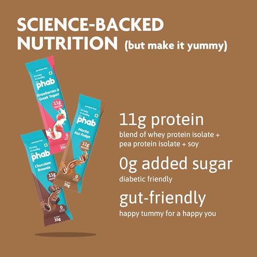 Image of Phab Assorted Protein Bars (Chocolate, Mocha, Strawberry) 11g Protein, No Added Sugar | High Fibre, Trans Fat-Free & No Preservatives | Healthy & Tasty | GMO Free (Pack of 6 x 35g)