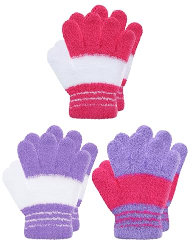 Image of EBOOT 3 Pairs Winter Kids Gloves Warm | Toddler Gloves for Boys Girls Outdoor, Full Finger Fluffy Soft Mittens for 1-11 Years Children, Multiple Colors