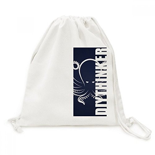 Sac de voyage toile motif octopus noir blanc marine avec cordon de serrage
