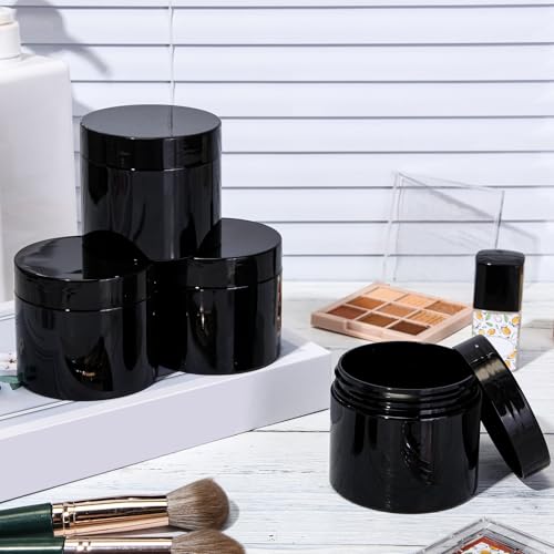 Image of Patelai 4 Pcs Plastic Jars Wide Mouth with Lids,6 Ounce,Pure Black | Travel Size for Creams Oils, Clear Round Storage Cosmetics Containers, Leak Proof Screw on Lids for Makeup Beauty DIY